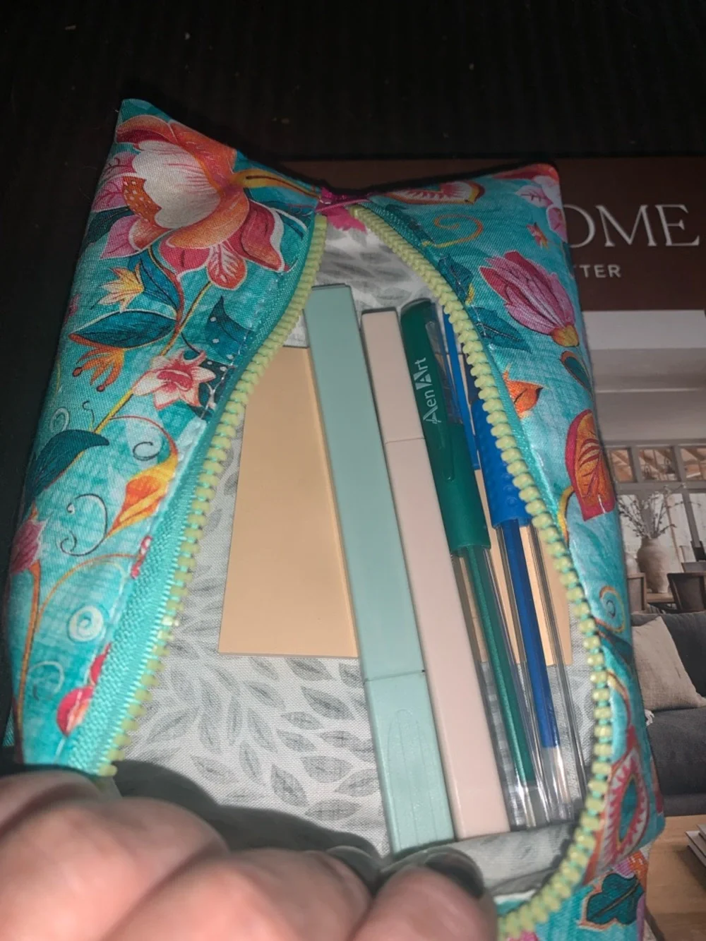 Floral Zip Pencil Case - Turquoise
